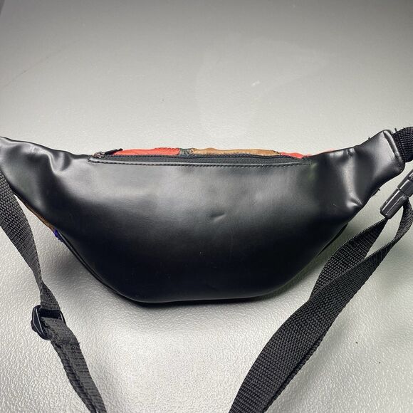 KMQ Vtg 80s Leather Fanny Pack 4 Pockets Patchwork Colorblock Colorful Bright - Picture 5 of 14